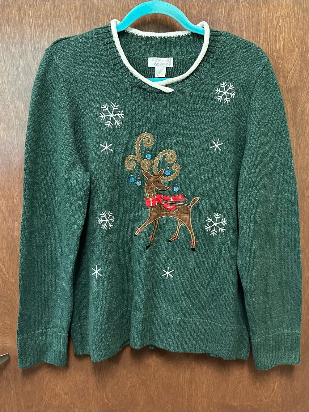 Christopher & Banks holiday Christmas sweater XL reindeer snowflake NWT